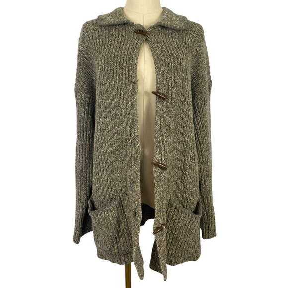 Vintage Y2K Cassini Wool Blend M Grey Chunky Knit Toggle Clasp Long Cardigan - Picture 1 of 10
